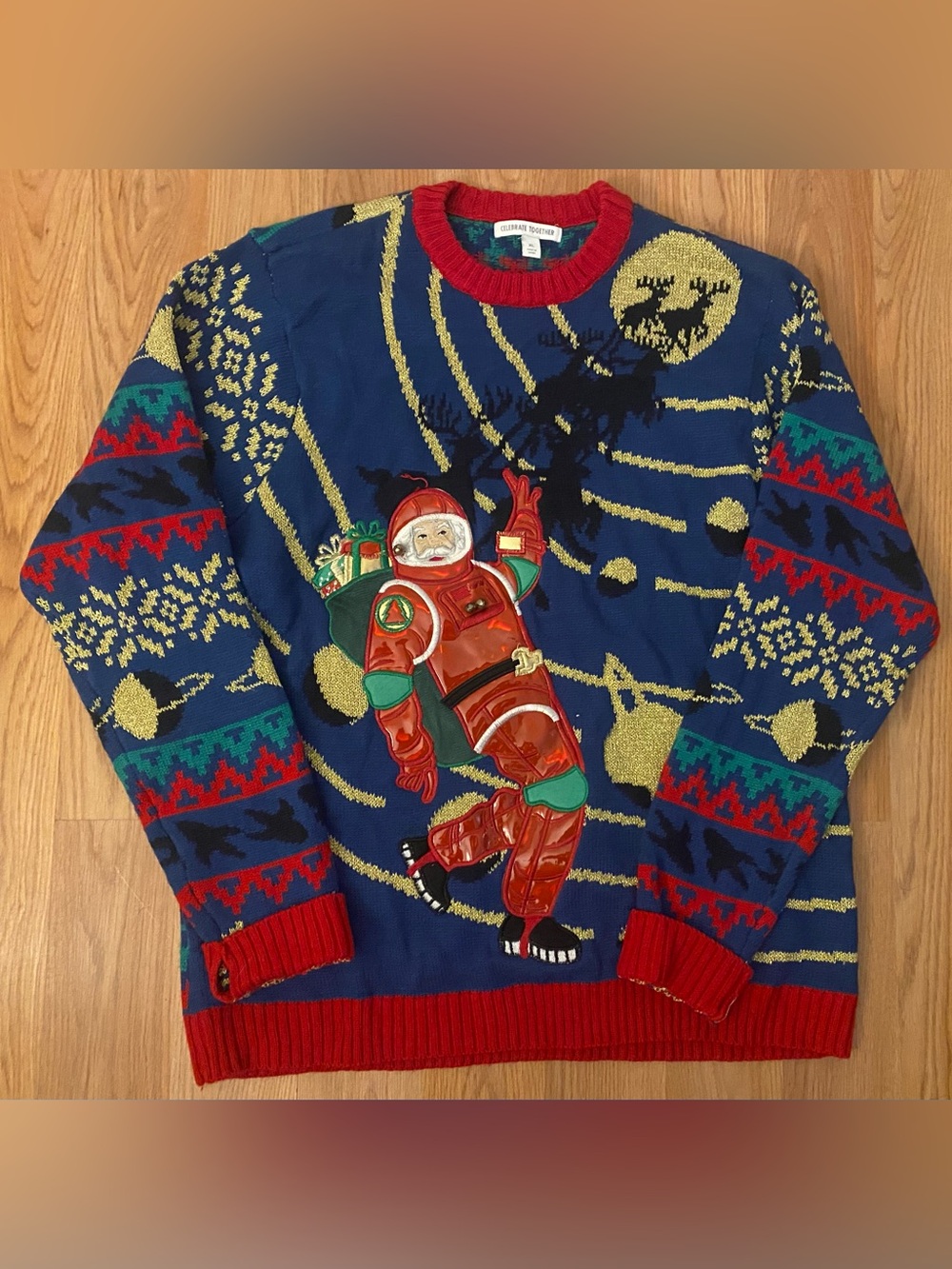 Celebrate Together Vintage Santa Astronaut Xmas Sweater